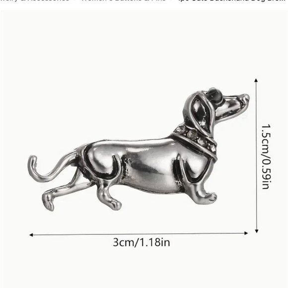 Dachshund Black Enamel Lapel Pin with Gold Tone Crystal Collar - Picture 2 of 2